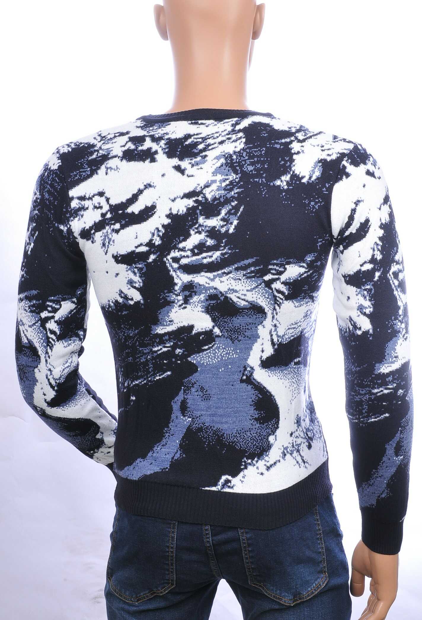 CI-BORG trendy allover Wolf dessin ronde hals dunne heren trui Navy