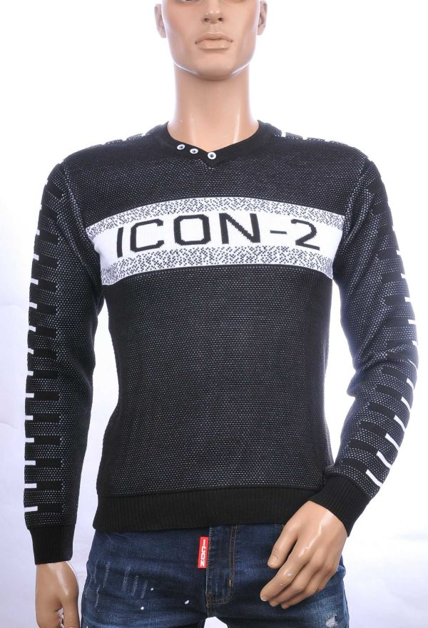 CI-BORG trendy ICON 2 v-hals dunne heren trui Zwart