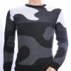 CI-BORG trendy allover camouflage dessin ronde hals dunne heren trui Grijs