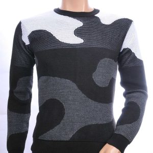 CI-BORG trendy allover camouflage dessin ronde hals dunne heren trui Grijs