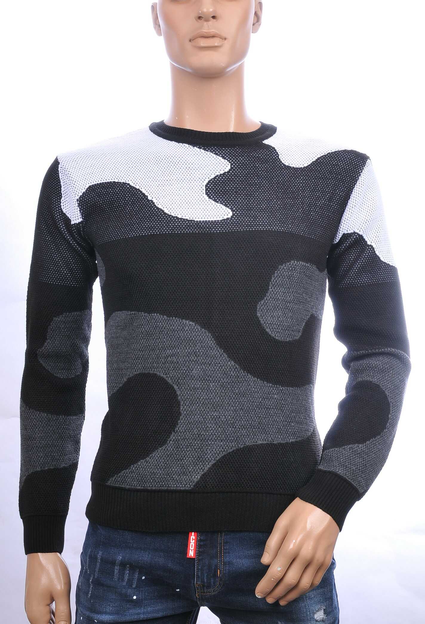 CI-BORG trendy allover camouflage dessin ronde hals dunne heren trui Grijs