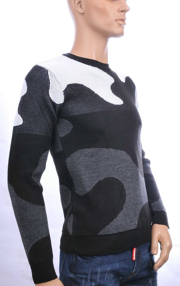 CI-BORG trendy allover camouflage dessin ronde hals dunne heren trui Grijs