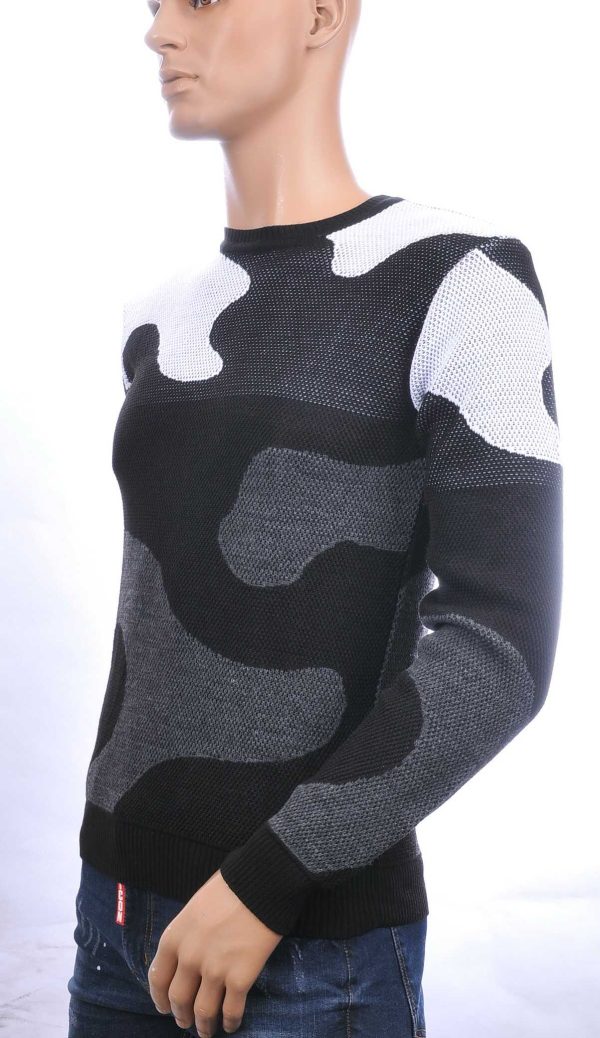 CI-BORG trendy allover camouflage dessin ronde hals dunne heren trui Grijs