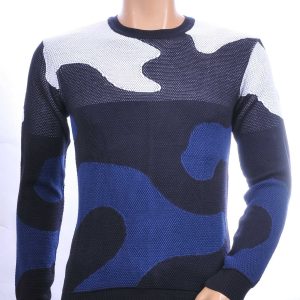 CI-BORG trendy allover camouflage dessin ronde hals dunne heren trui Navy