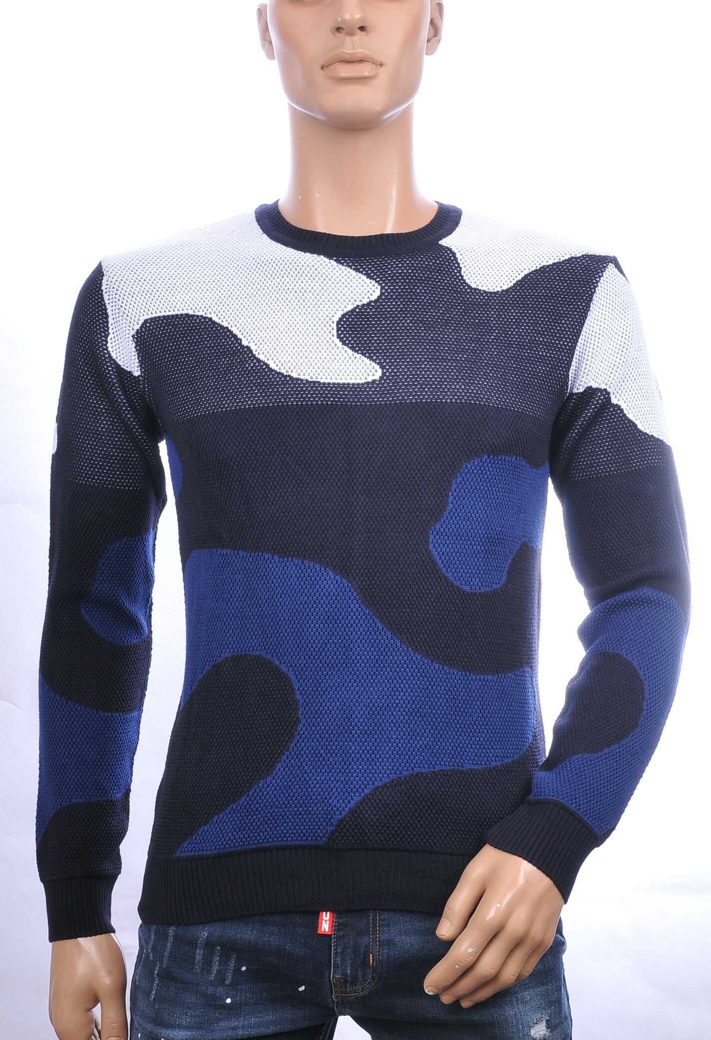 CI-BORG trendy allover camouflage dessin ronde hals dunne heren trui Navy