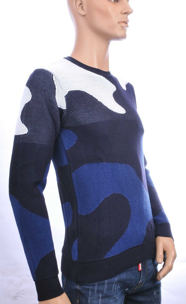 CI-BORG trendy allover camouflage dessin ronde hals dunne heren trui Navy