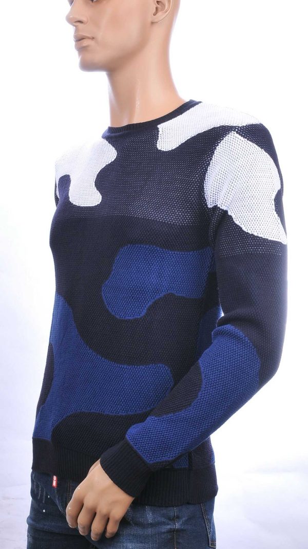 CI-BORG trendy allover camouflage dessin ronde hals dunne heren trui Navy
