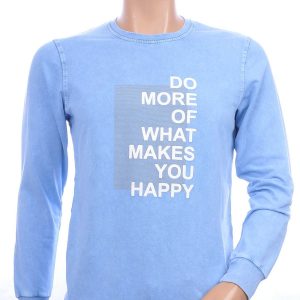 CLUB JU vintage ronde hals heren sweatshirt met HAPPY tekst Blauw