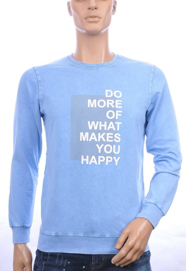 CLUB JU vintage ronde hals heren sweatshirt met HAPPY tekst Blauw