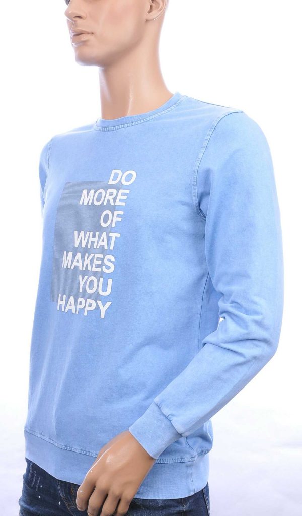 CLUB JU vintage ronde hals heren sweatshirt met HAPPY tekst Blauw