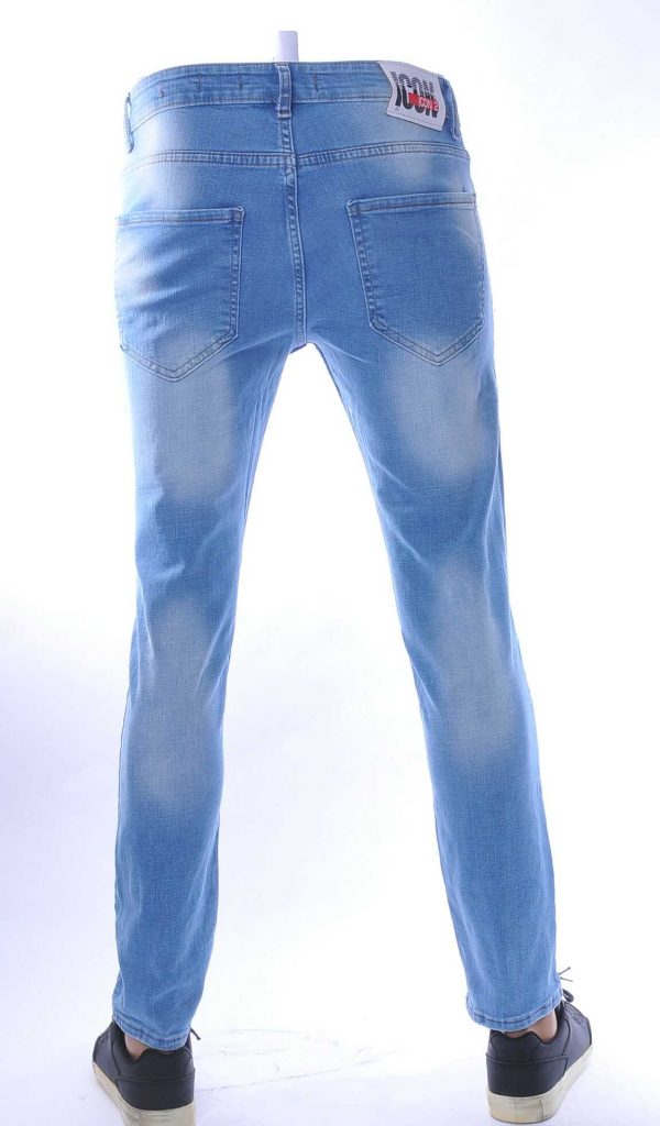 ICON2 hippie gescheurde slim fit stretch heren jeans met verfspatten Lichtblauw