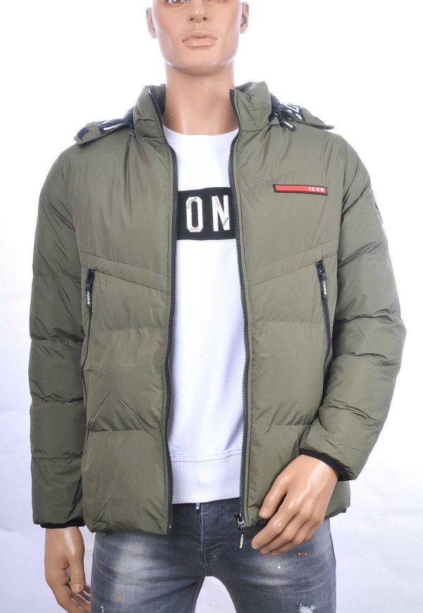 KUMA ICON trendy heren winterjas met afritsbare capuchon Khaki
