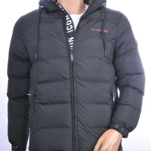 KUMA ICON trendy heren winterjas met permanent capuchon Zwart