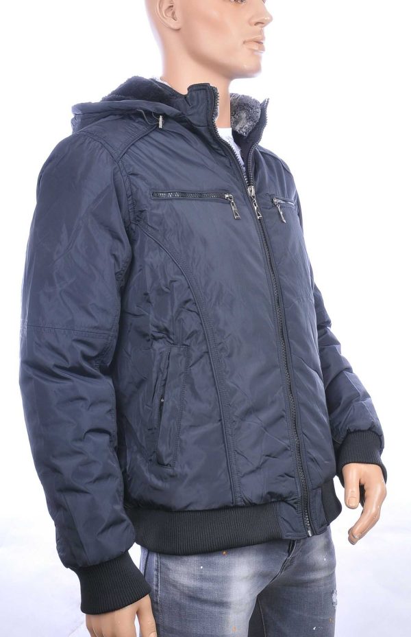 PALABLU trendy heren gevoerd winterjas met afritsbare capuchon Zwart