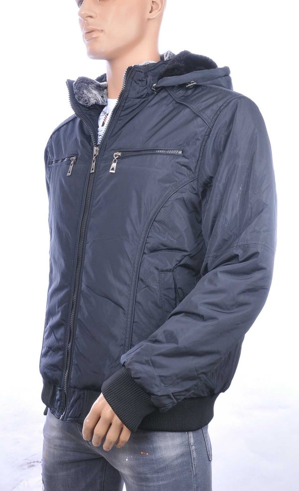 PALABLU trendy heren gevoerd winterjas met afritsbare capuchon Zwart