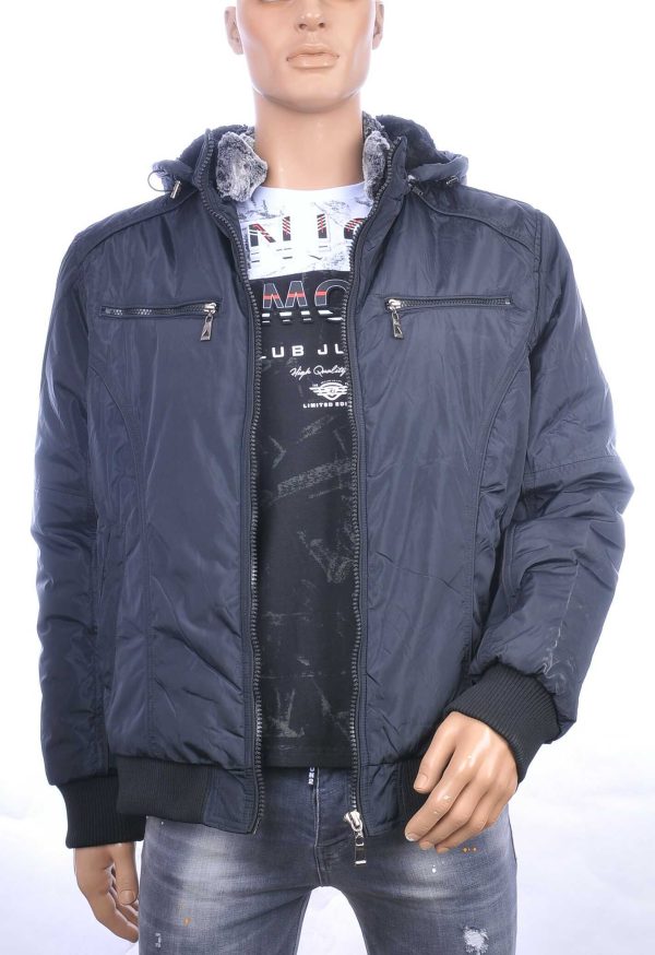 PALABLU trendy heren gevoerd winterjas met afritsbare capuchon Zwart