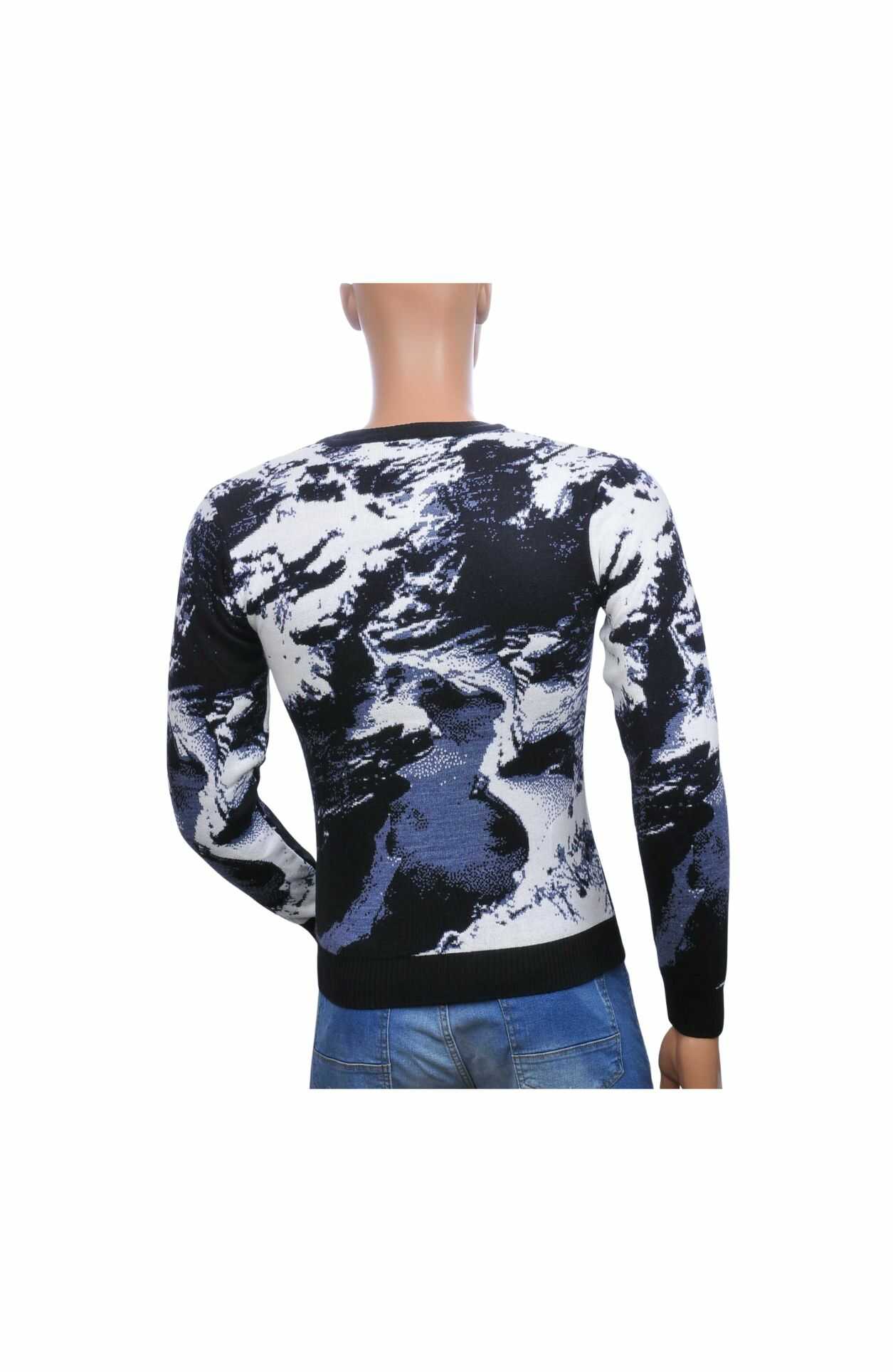 CI-BORG Trendy Slim Fit Ronde Hals Dunne Heren Trui met Allover Wolf Dessin - Navy