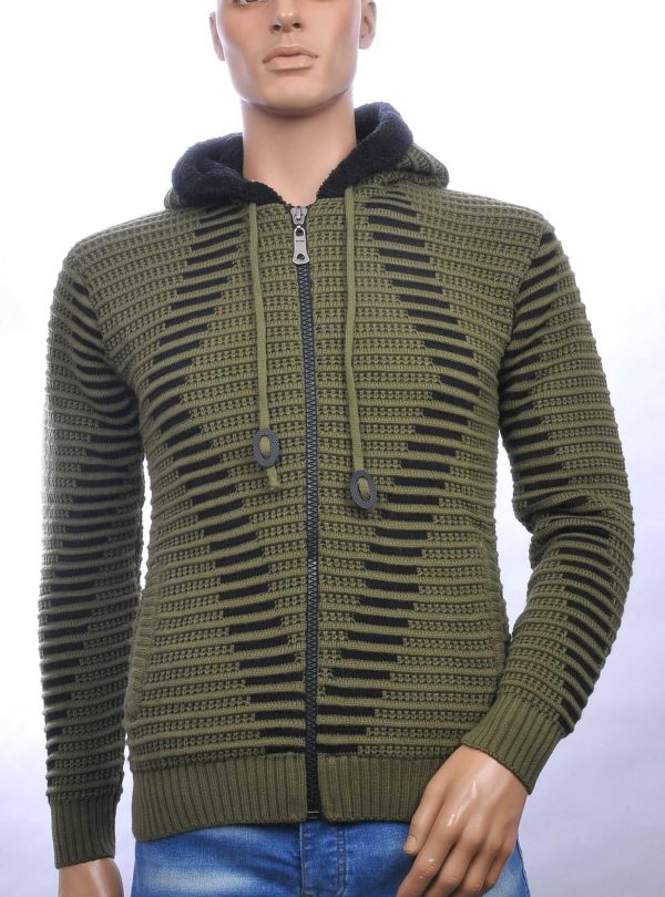 CI-BORG trendy gevoerd grof gebreide heren vest met capuchon Khaki