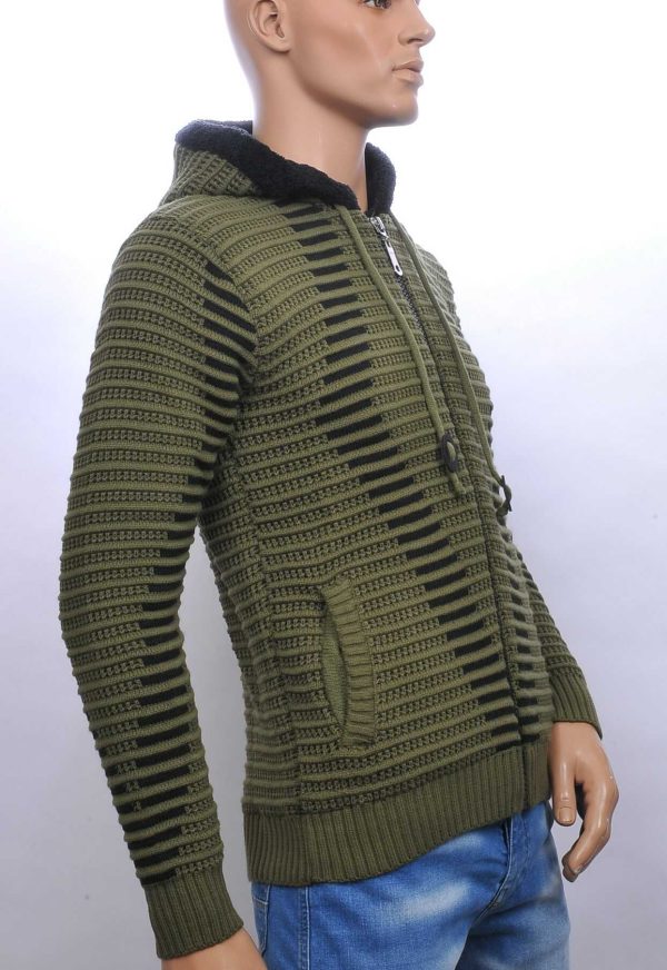 CI-BORG trendy gevoerd grof gebreide heren vest met capuchon Khaki