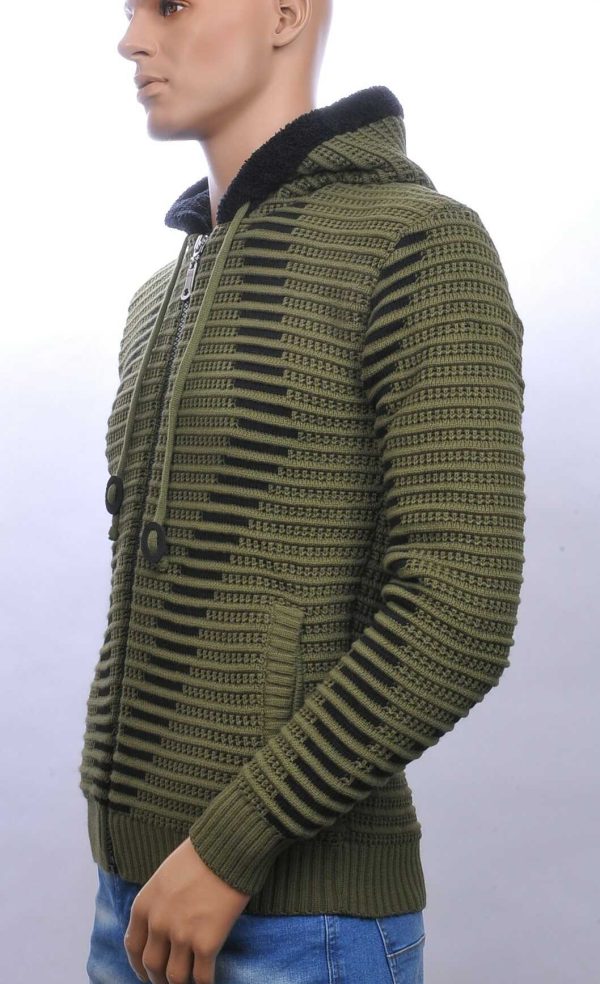 CI-BORG trendy gevoerd grof gebreide heren vest met capuchon Khaki
