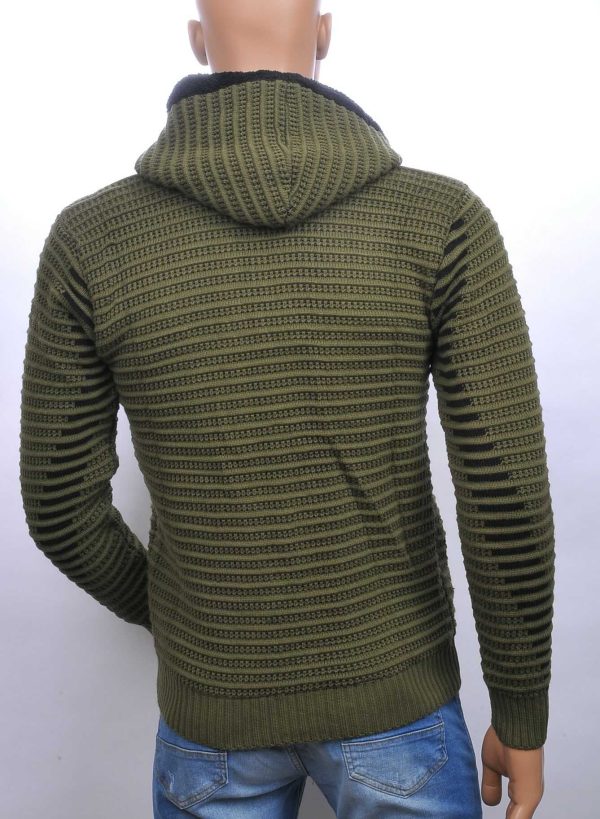 CI-BORG trendy gevoerd grof gebreide heren vest met capuchon Khaki