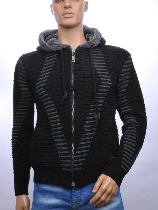 CI-BORG trendy gevoerd grof gebreide heren vest met capuchon Zwart