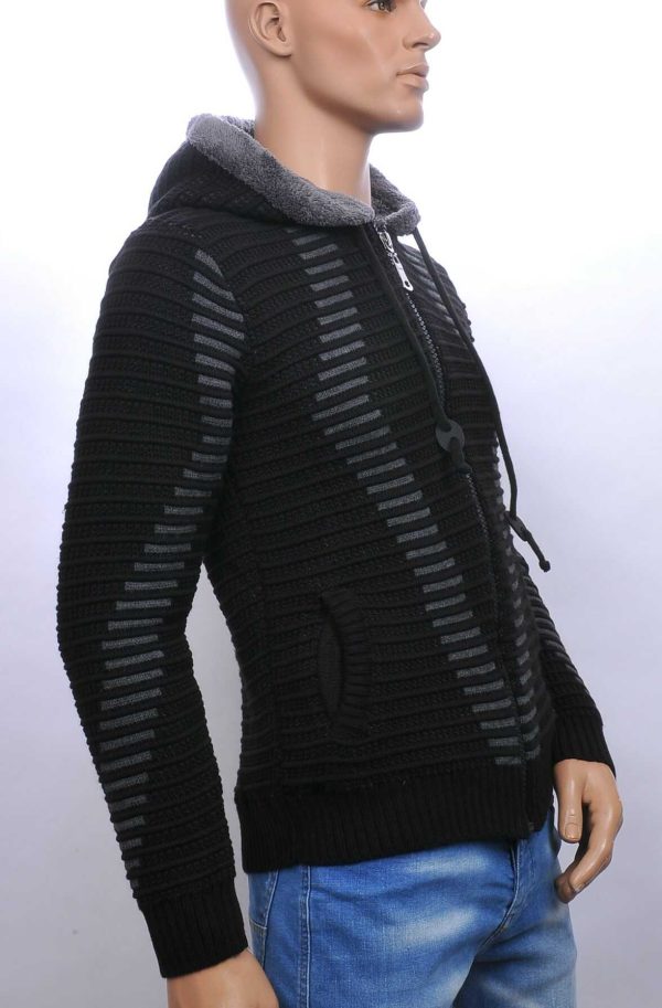 CI-BORG trendy gevoerd grof gebreide heren vest met capuchon Zwart