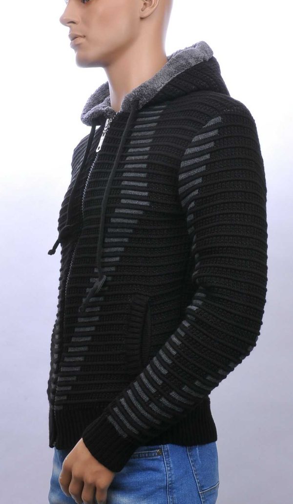 CI-BORG trendy gevoerd grof gebreide heren vest met capuchon Zwart
