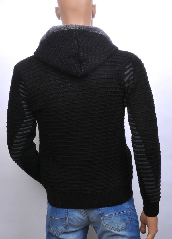 CI-BORG trendy gevoerd grof gebreide heren vest met capuchon Zwart