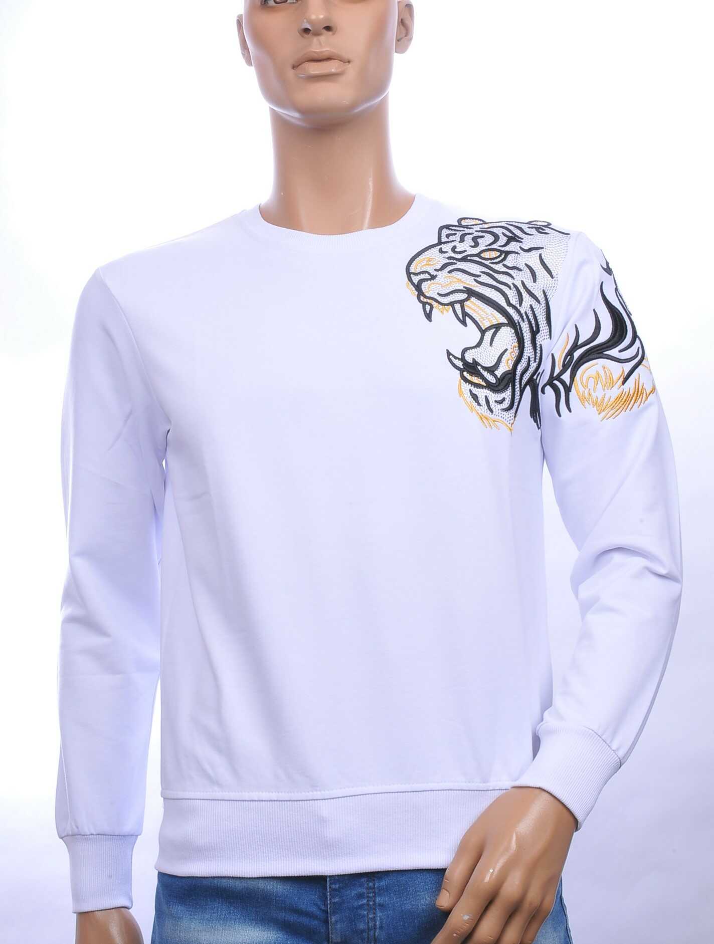 CI-BORG ronde hals heren trui met steentjes Wit