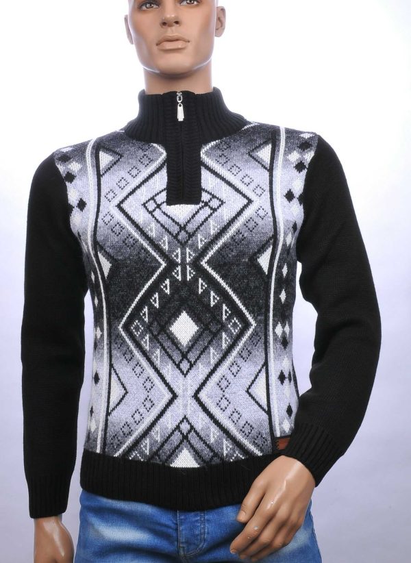 CI-BORG trendy turtle kraag gebreide heren winter trui met ritssluiting Zwart