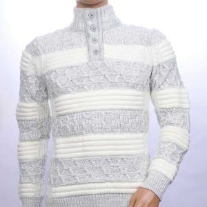 CI-BORG turtle kraag grof gebreide heren wintertrui met knoopsluiting Wit