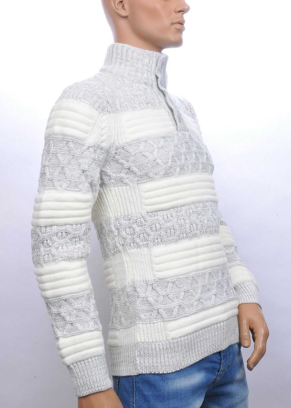 CI-BORG turtle kraag grof gebreide heren wintertrui met knoopsluiting Wit