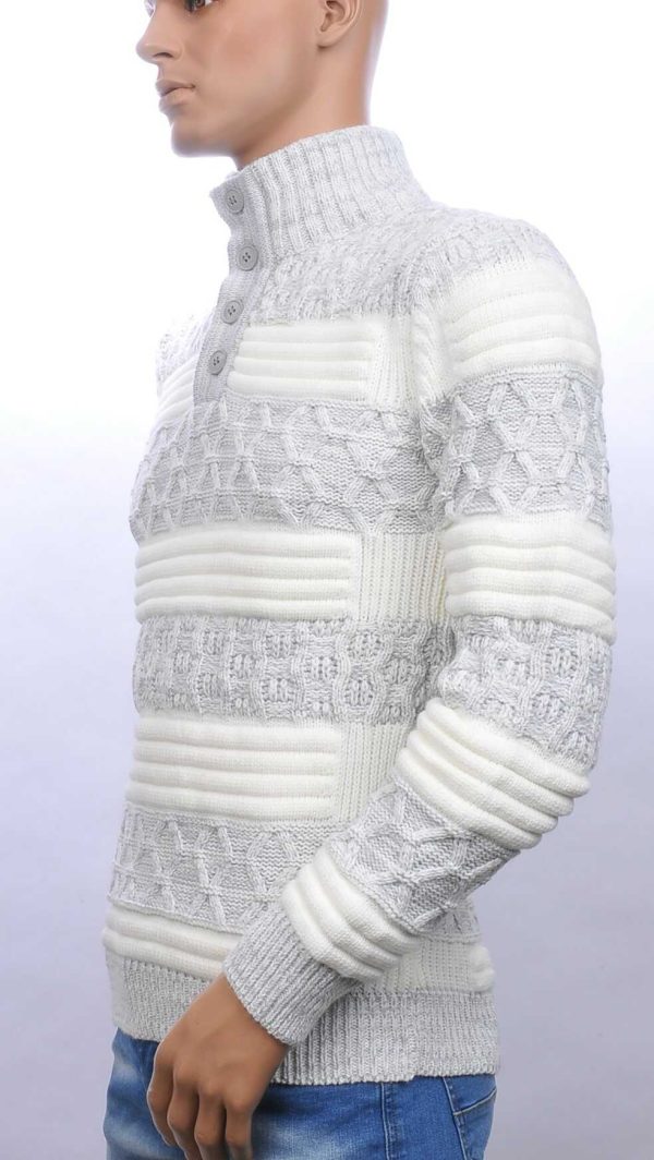 CI-BORG turtle kraag grof gebreide heren wintertrui met knoopsluiting Wit