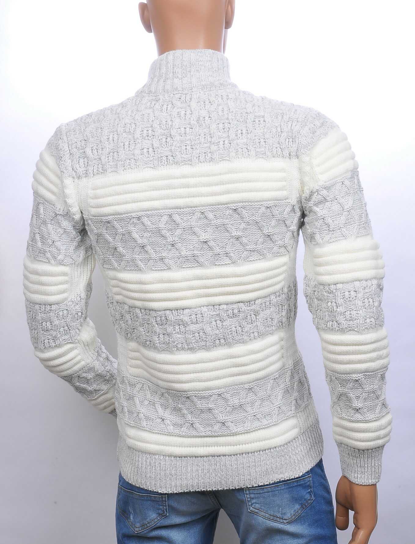 CI-BORG turtle kraag grof gebreide heren wintertrui met knoopsluiting Wit