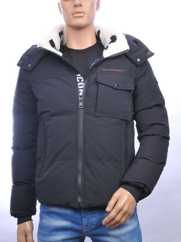 ICON2 trendy heren winterjas met afritsbaar capuchon Zwart