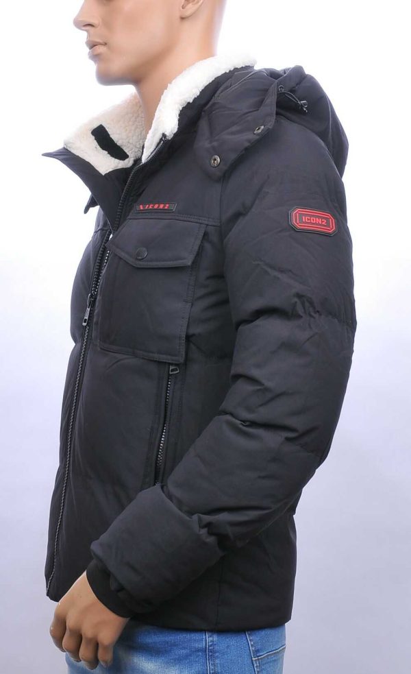 ICON2 trendy heren winterjas met afritsbaar capuchon Zwart
