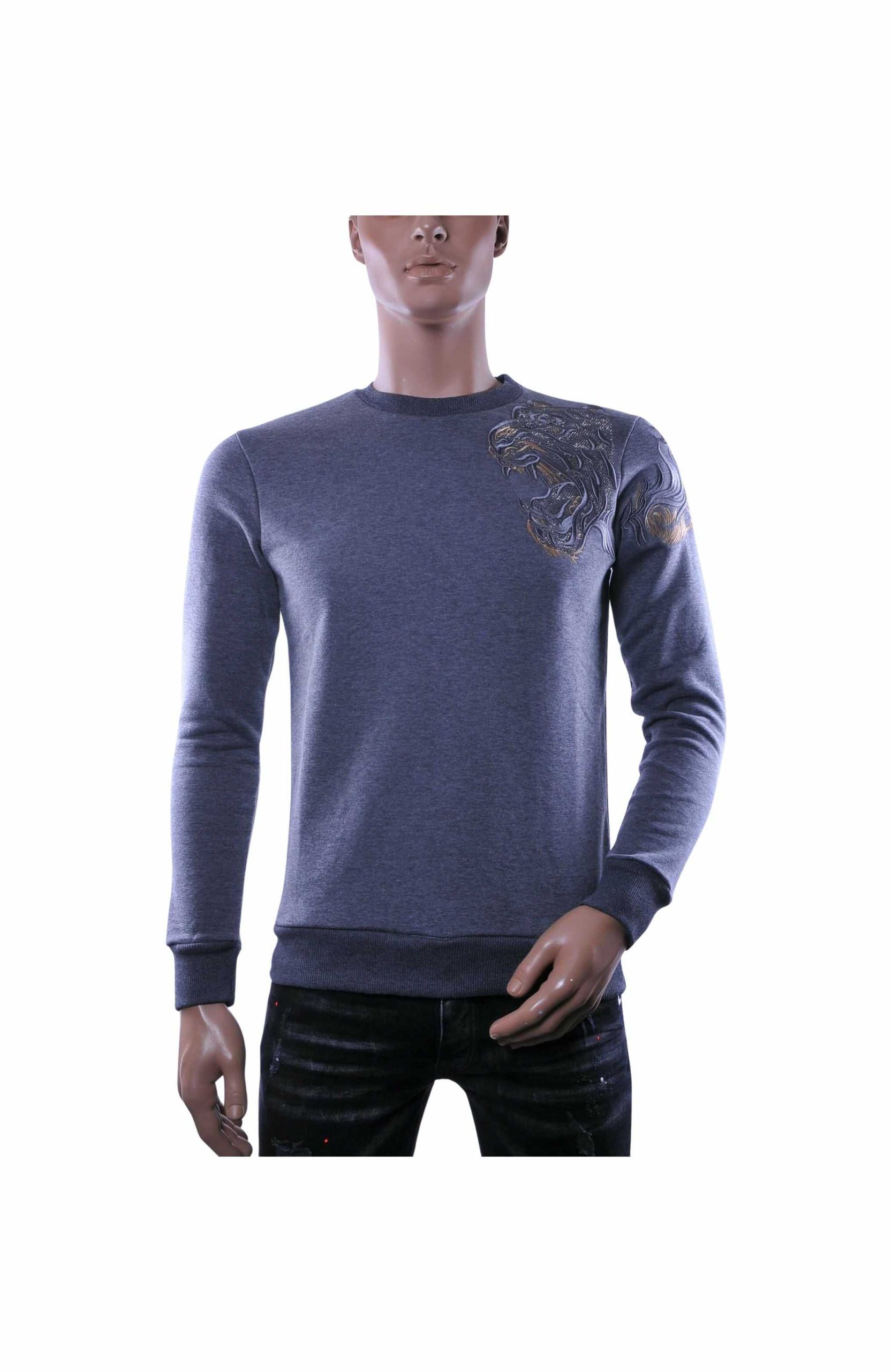 CI-BORG Luxe Ronde Hals Heren Sweatshirt met Geborduurde Tijger – Antraciet