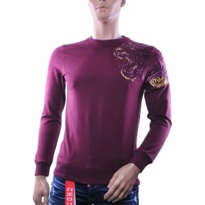 CI-BORG Luxe Ronde Hals Heren Sweatshirt met Geborduurde Tijger – Bordeaux