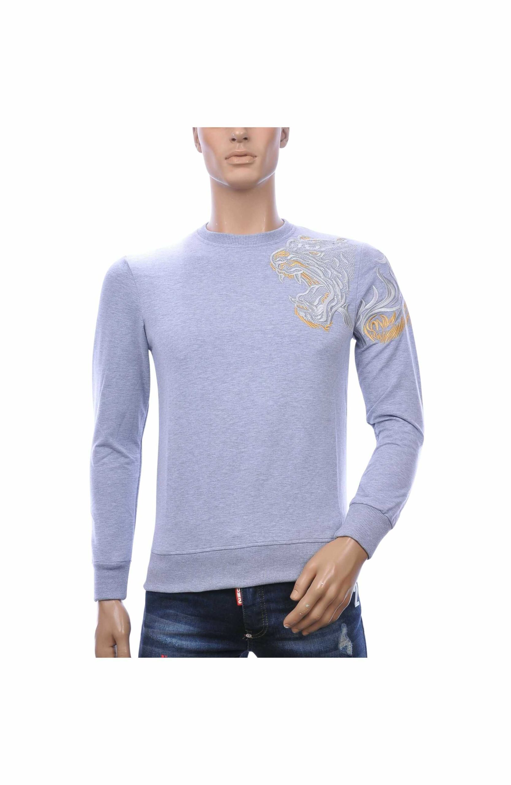 CI-BORG Luxe Ronde Hals Heren Sweatshirt met Geborduurde Tijger – Grijs
