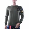 CI-BORG Luxe Ronde Hals Heren Sweatshirt met Geborduurde Tijger – Khaki