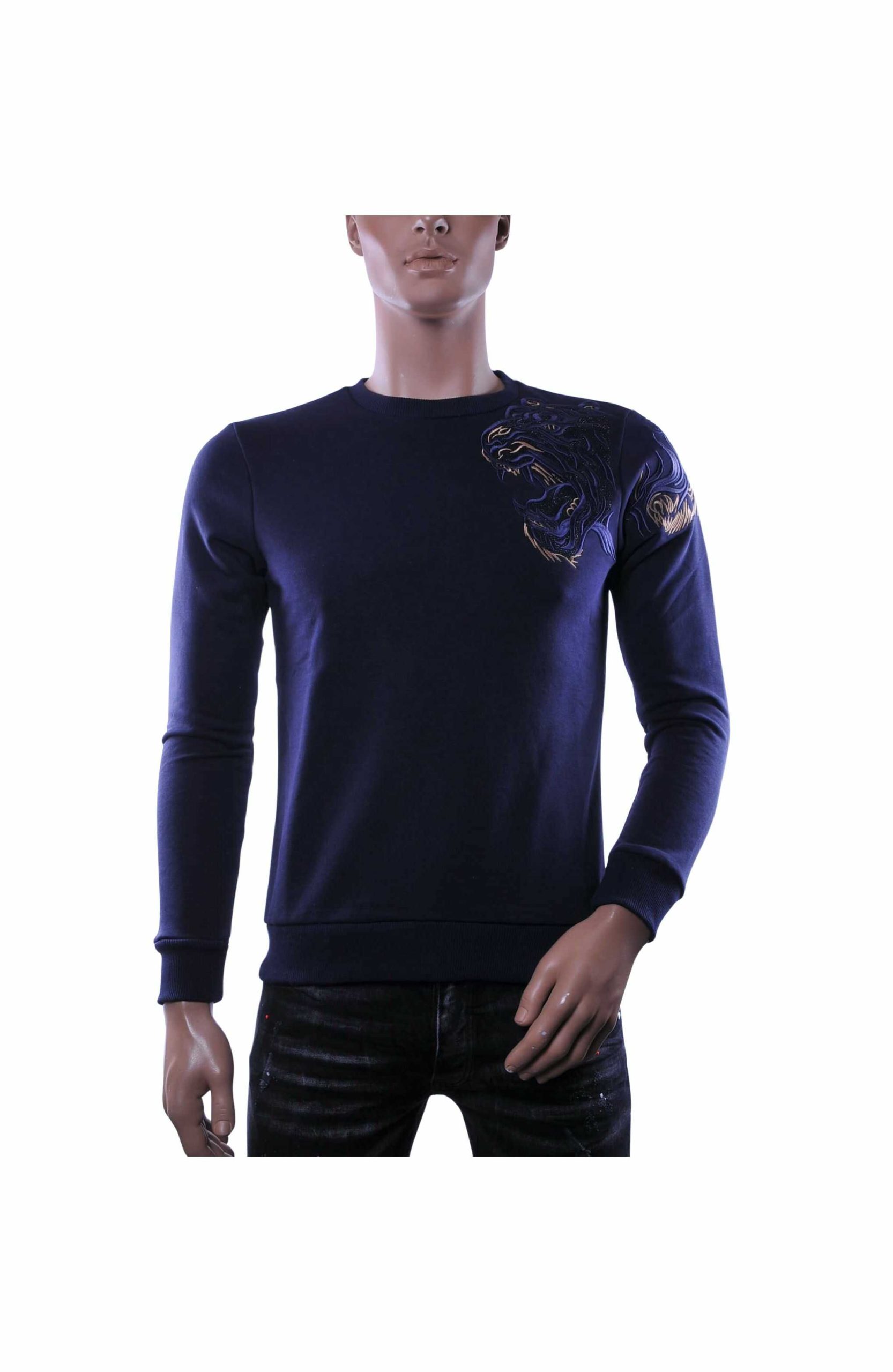 CI-BORG Luxe Ronde Hals Heren Sweatshirt met Geborduurde Tijger – Navy