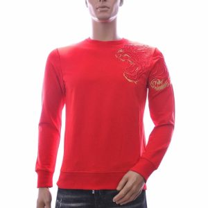 CI-BORG Luxe Ronde Hals Heren Sweatshirt met Geborduurde Tijger – Rood