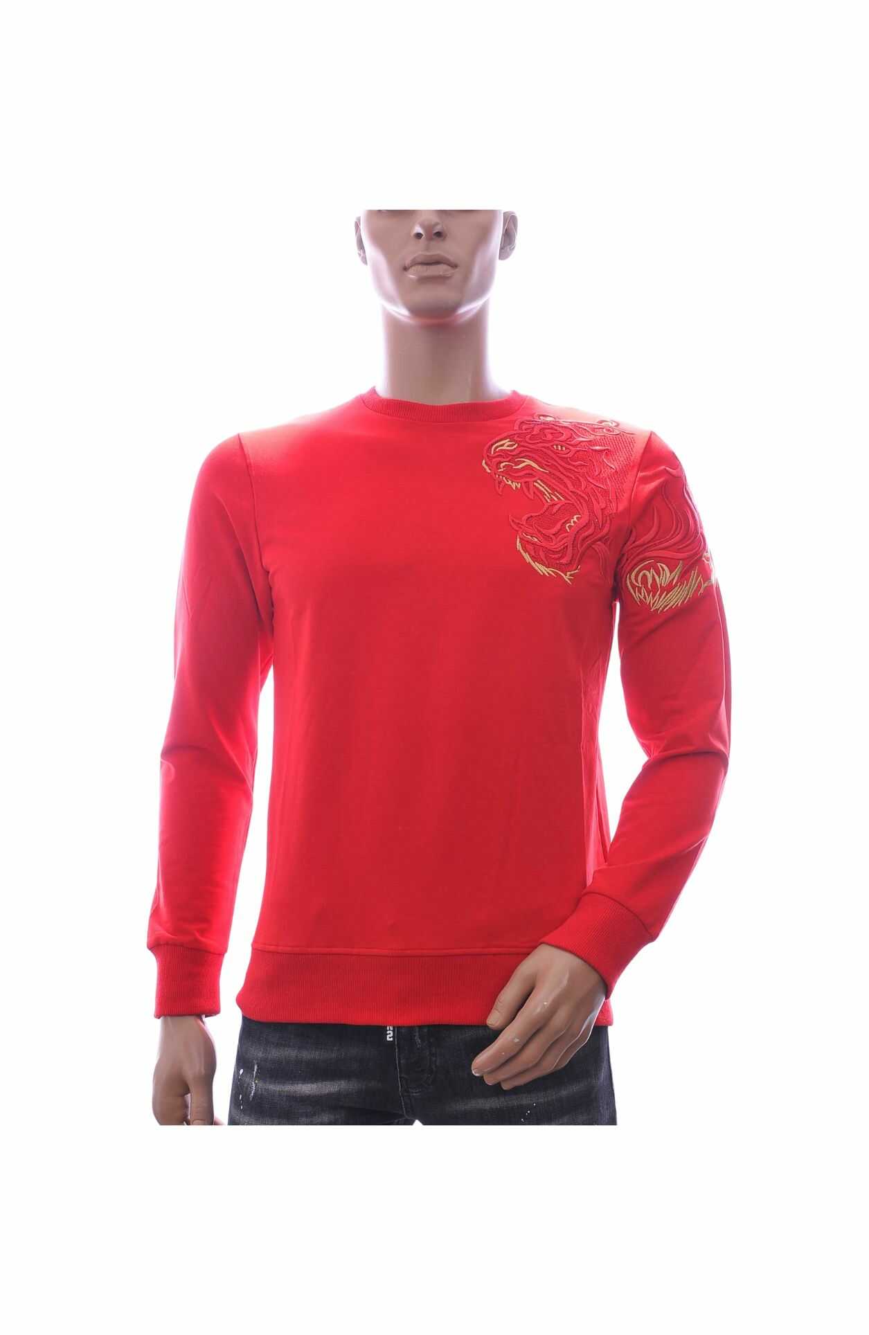 CI-BORG Luxe Ronde Hals Heren Sweatshirt met Geborduurde Tijger – Rood