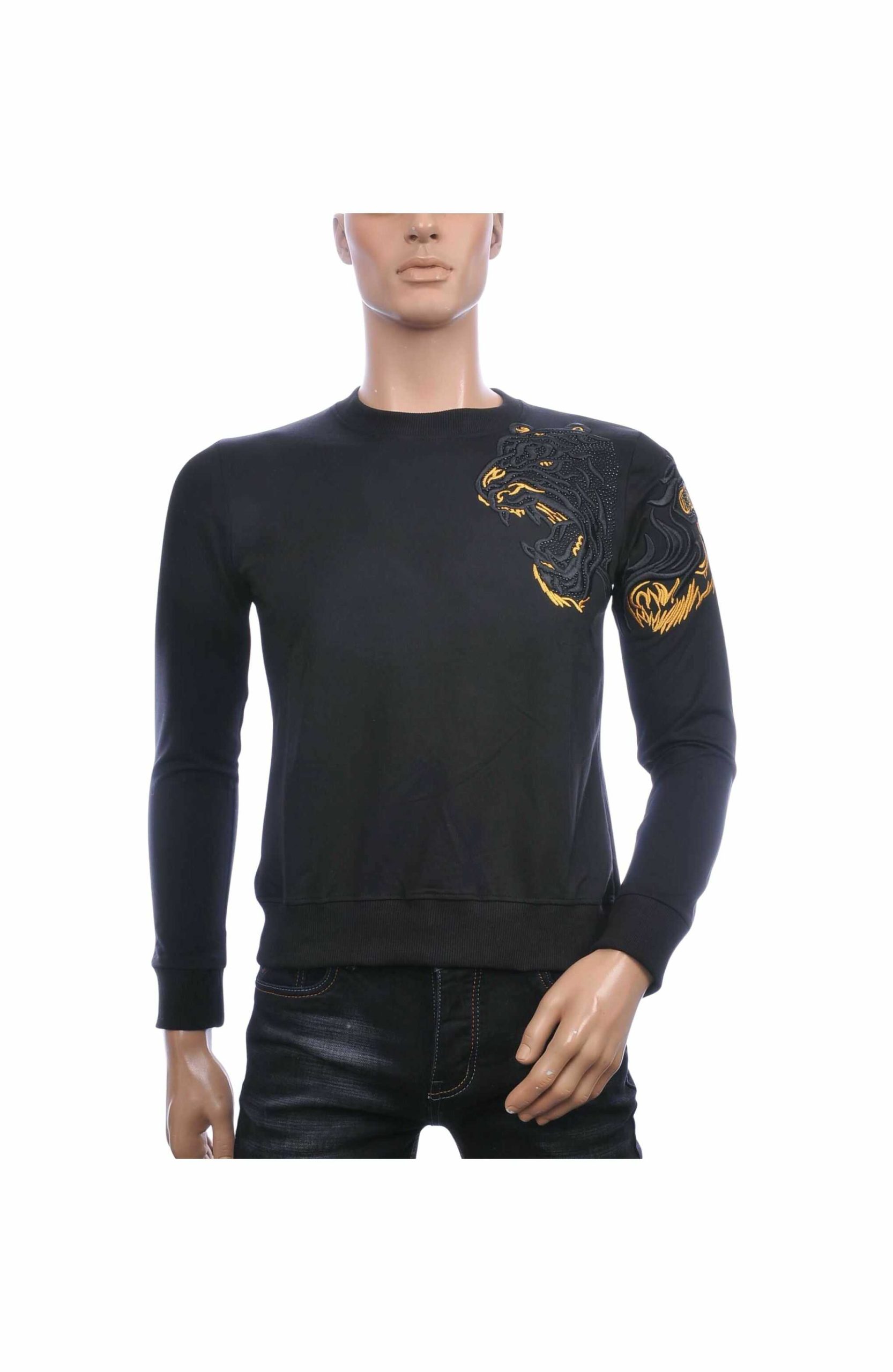 CI-BORG Luxe Ronde Hals Heren Sweatshirt met Geborduurde Tijger – Zwart