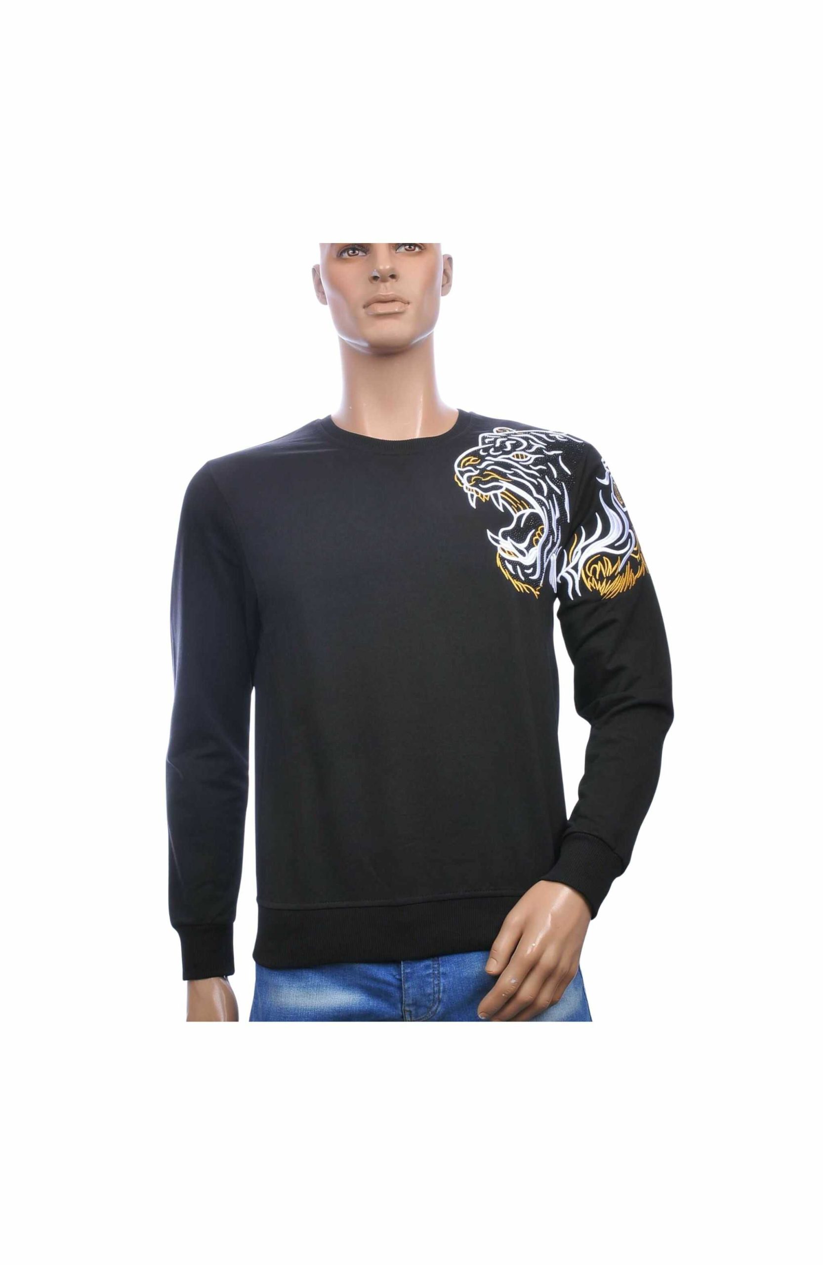 CI-BORG Luxe Ronde Hals Heren Sweatshirt met Geborduurde Tijger – Zwart-Wit