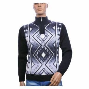 CI-BORG Luxe Gebreide Turtle Kraag Wintertrui Met Ritssluiting – Navy