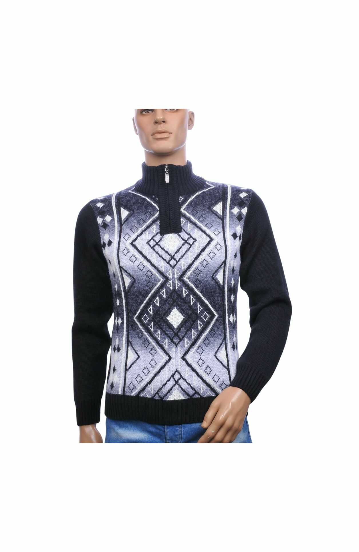 CI-BORG Luxe Gebreide Turtle Kraag Wintertrui Met Ritssluiting – Navy