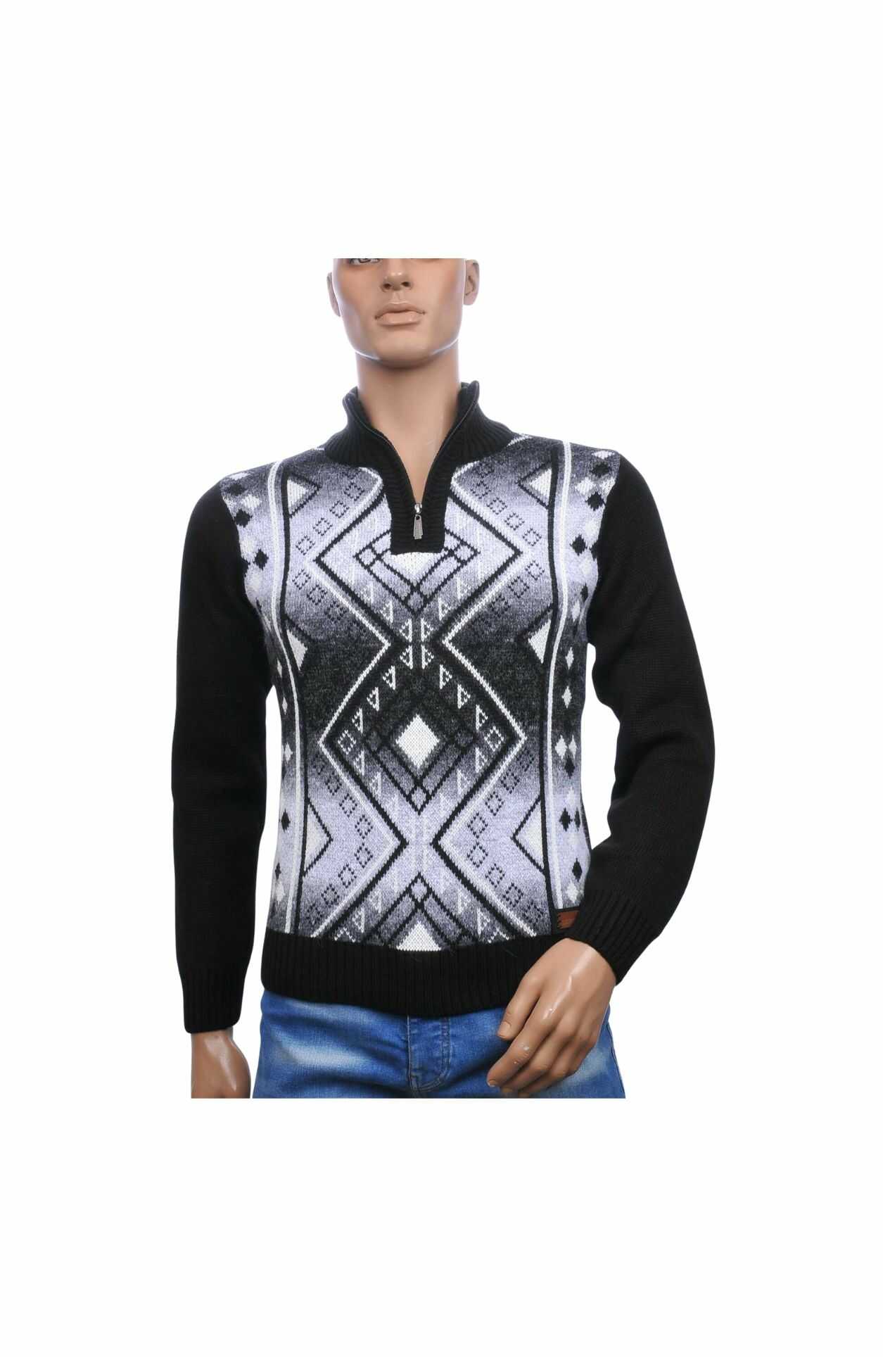 CI-BORG Luxe Gebreide Turtle Kraag Wintertrui Met Ritssluiting – Zwart