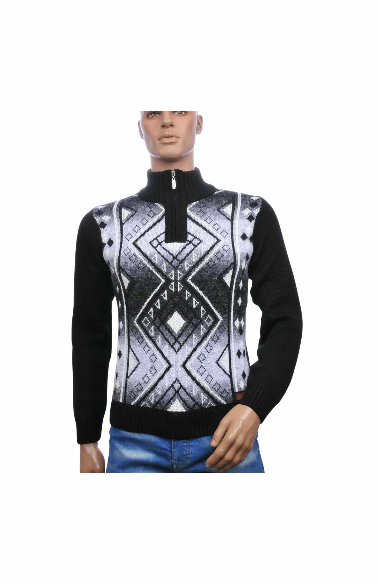 CI-BORG Luxe Gebreide Turtle Kraag Wintertrui Met Ritssluiting – Zwart